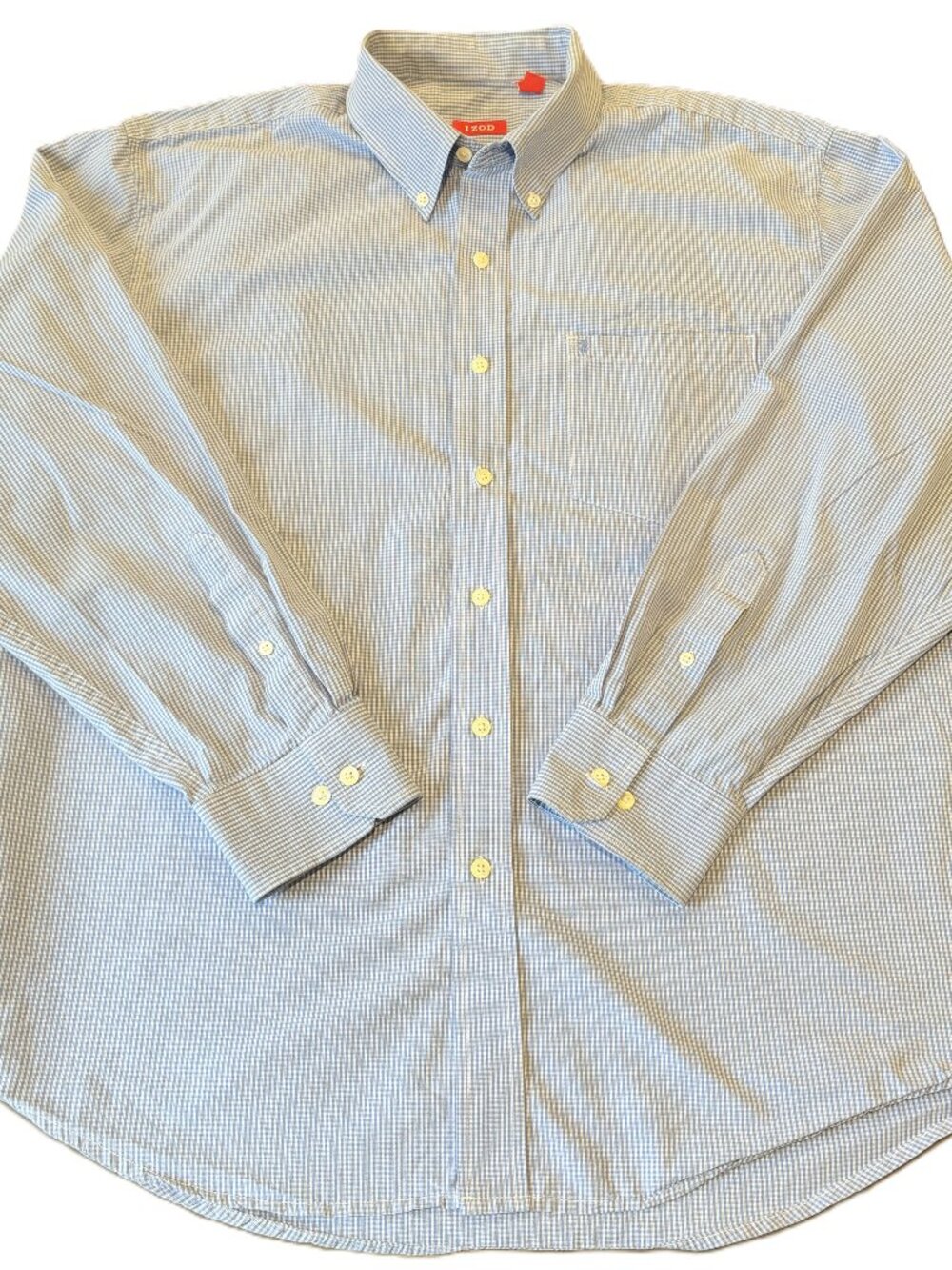 IZOD Men's XL Light Blue White Check Long Sleeve Button Up Dress Casual Shirt